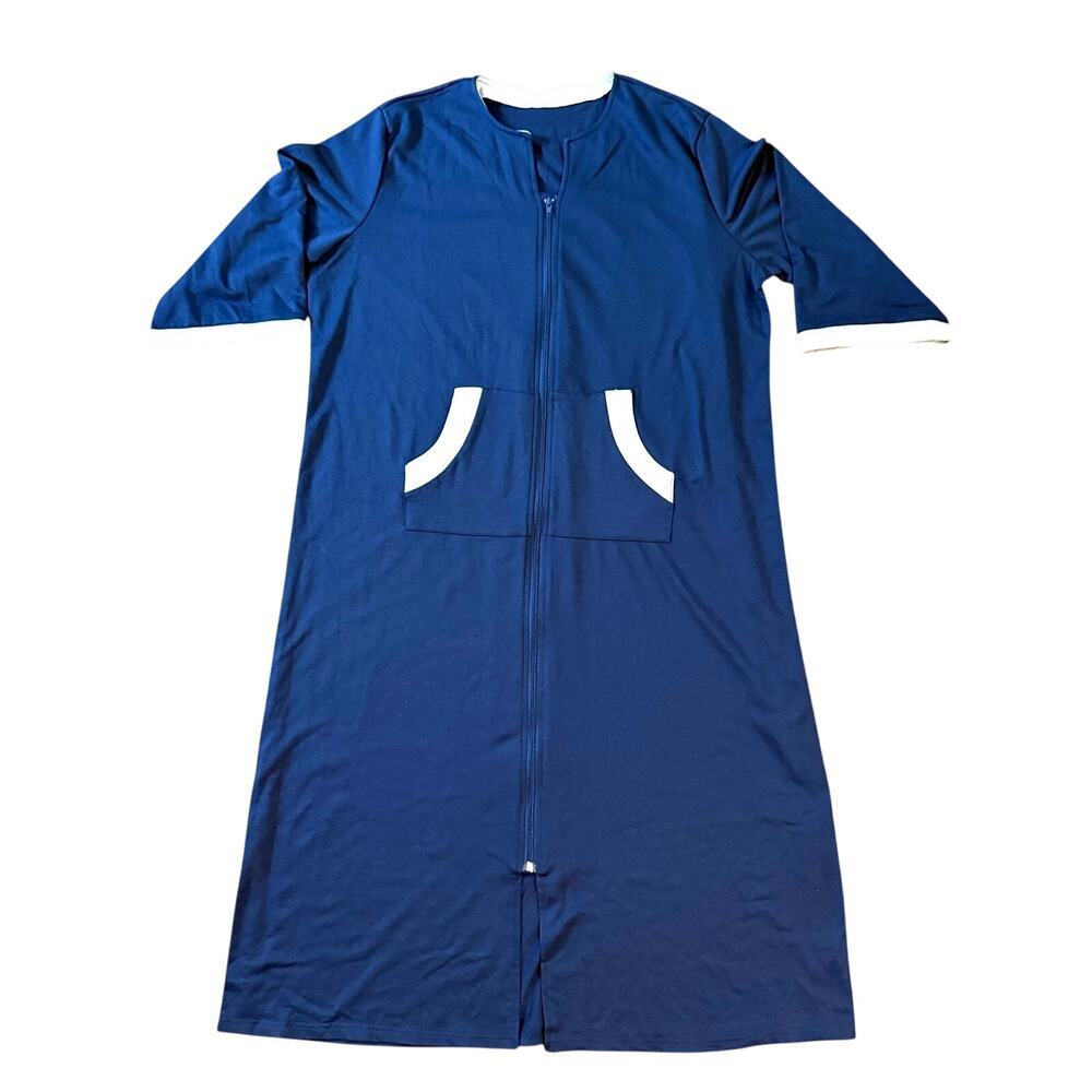Ekouaer Long Sleeping Gown Front Zip Nursing Pockets Lougewear Women's XL